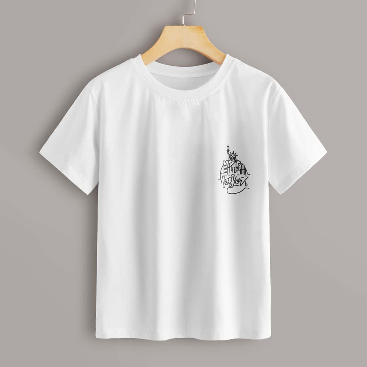 

Statue Of Liberty & Letter Graphic Tee, White