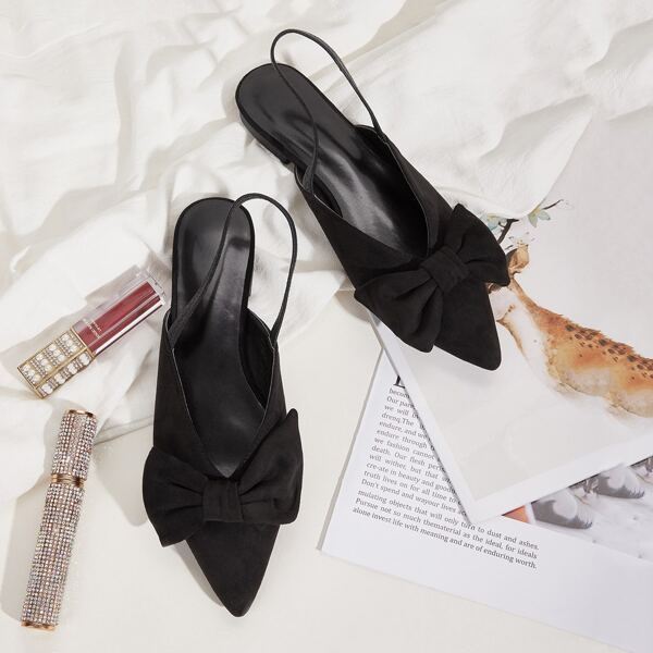 

Point Toe Bow Decor Slingback Flats, Black