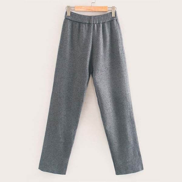 

Dual Pockets Solid Straight Pants, Grey