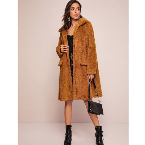 

Button Front Teddy Coat, Camel