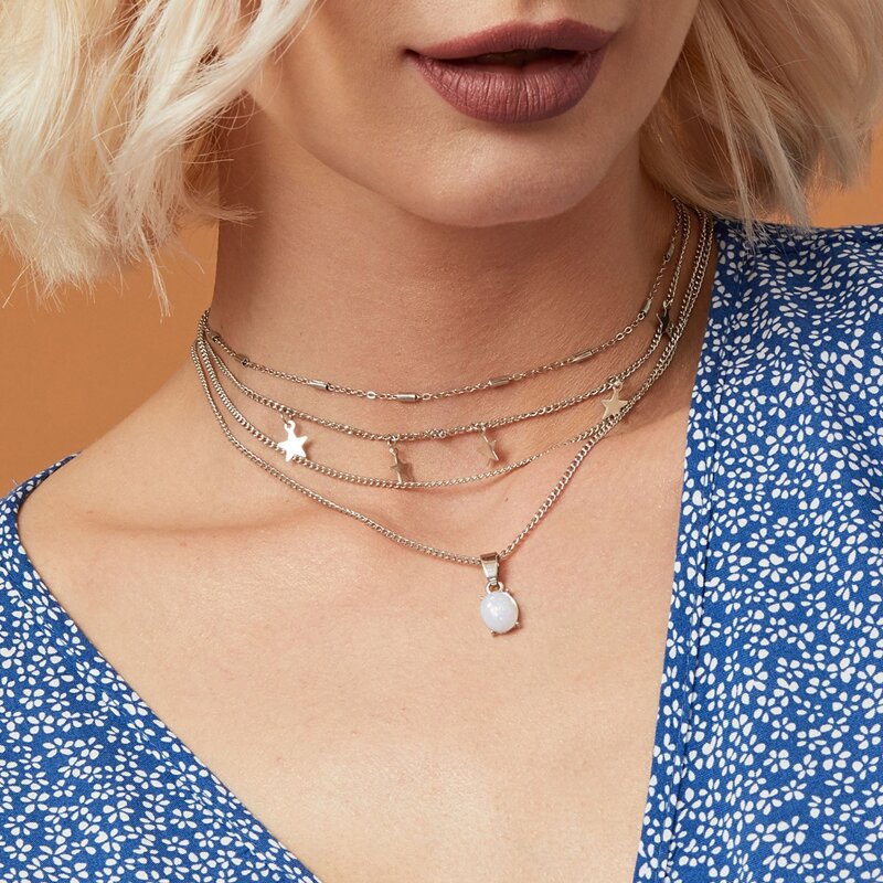 

1pc Star Charm Layered Necklace, Silver