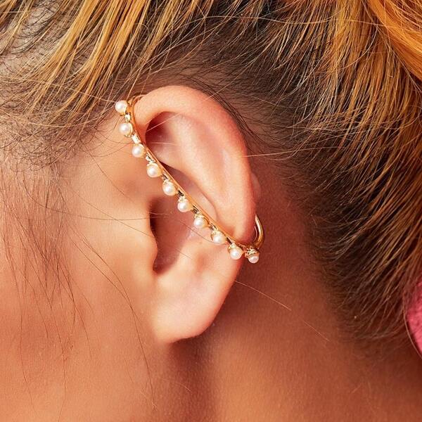

1pair Pearl Decor Hoop Earrings, Gold