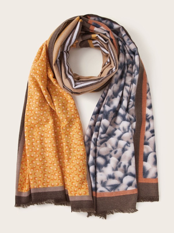 

Striped Hem Fringe Hem Scarf, Multicolor