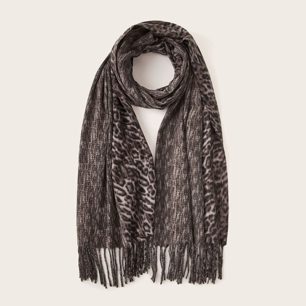 

Leopard Fringe Hem Scarf, Multicolor