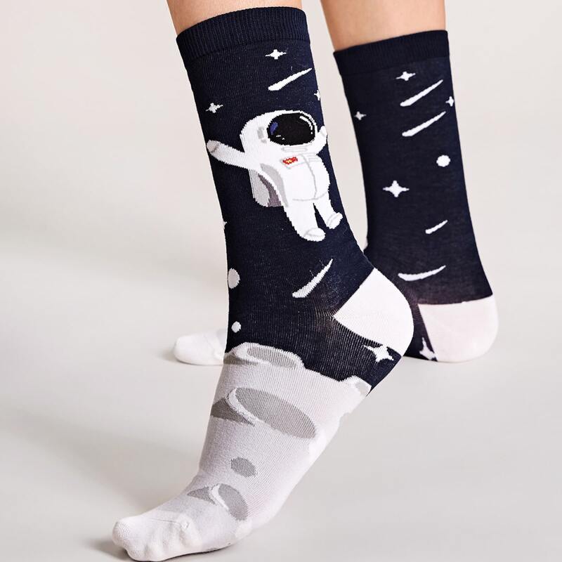 

1pair Astronaut Pattern Socks, Multicolor