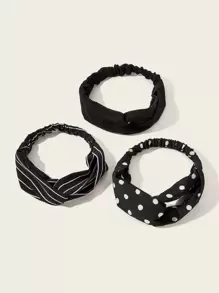 3 mẫu sọc & polka dot headband - Đen và trắng - Xem 1