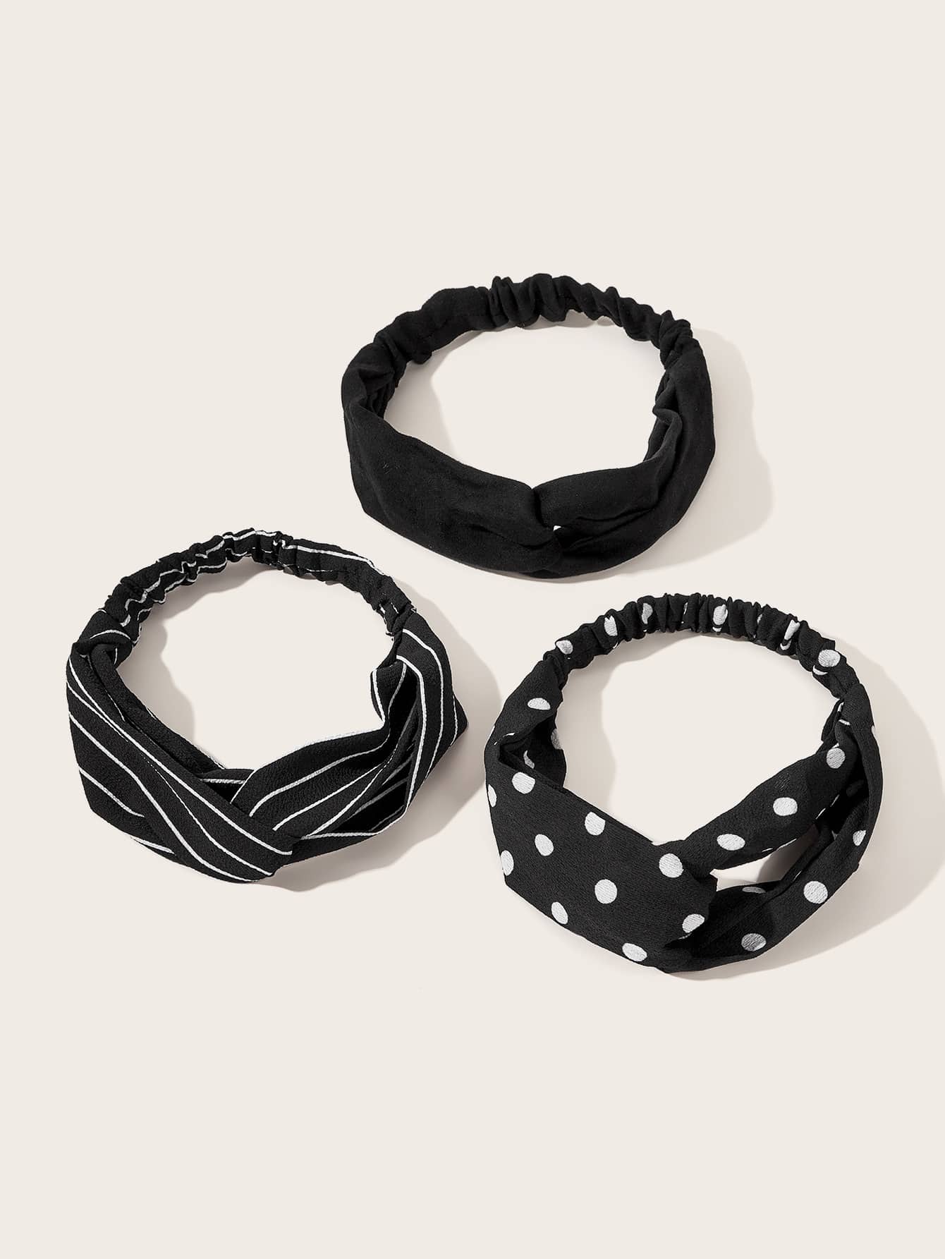 3 mẫu sọc & polka dot headband - Đen và trắng - Xem 1
