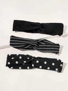 3 mẫu sọc & polka dot headband - Đen và trắng - Xem 2