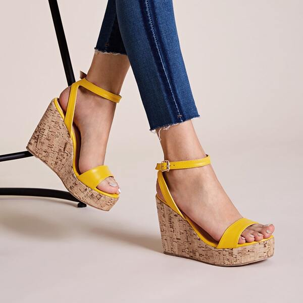 

Open Toe Ankle Strap Wedges, Yellow