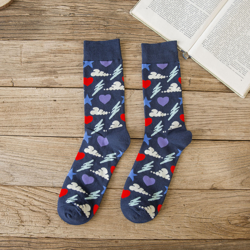 

1pair Guys Heart & Star Socks, Multicolor