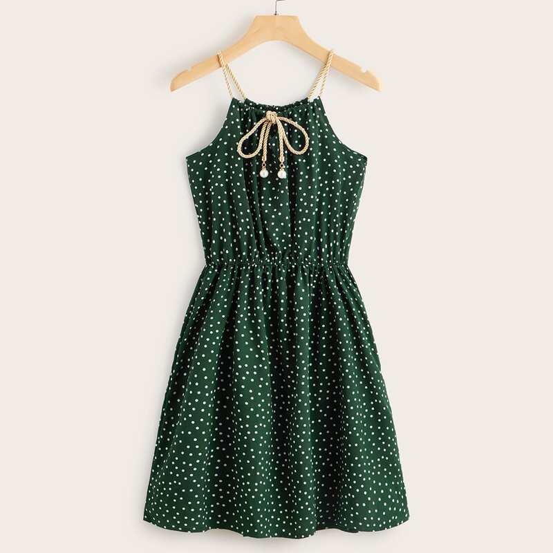 

Polka Dot Knot Front Chiffon Cami Dress, Green