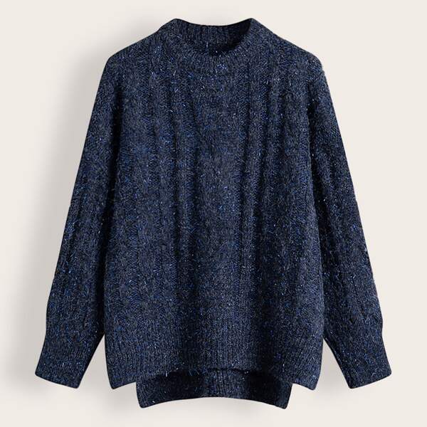 

Confetti Sparkle High Low Boyfriend Sweater, Navy