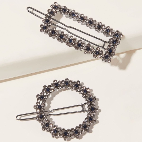 

2pcs Toddler Girls Rhinestone Engraved Hair Clip, Silver