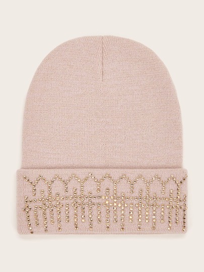 Rhinestone Engraved Knitted Beanie