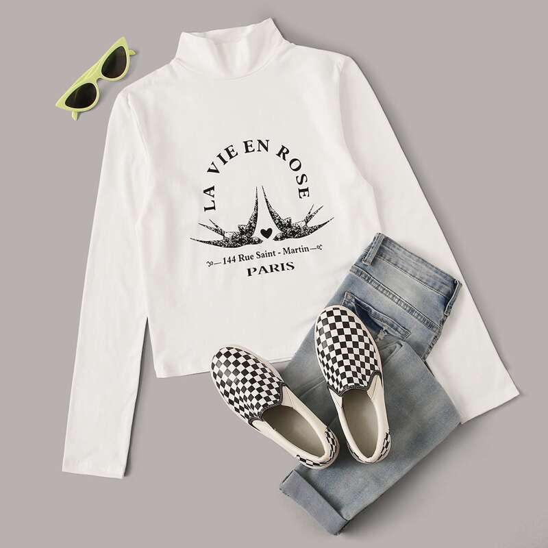 

Letter Graphic Stand Collar Tee, White