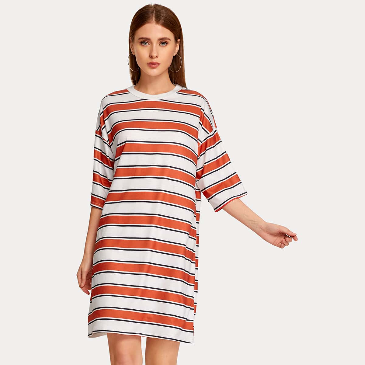 

Striped Half Sleeve Tee Dress, Multicolor