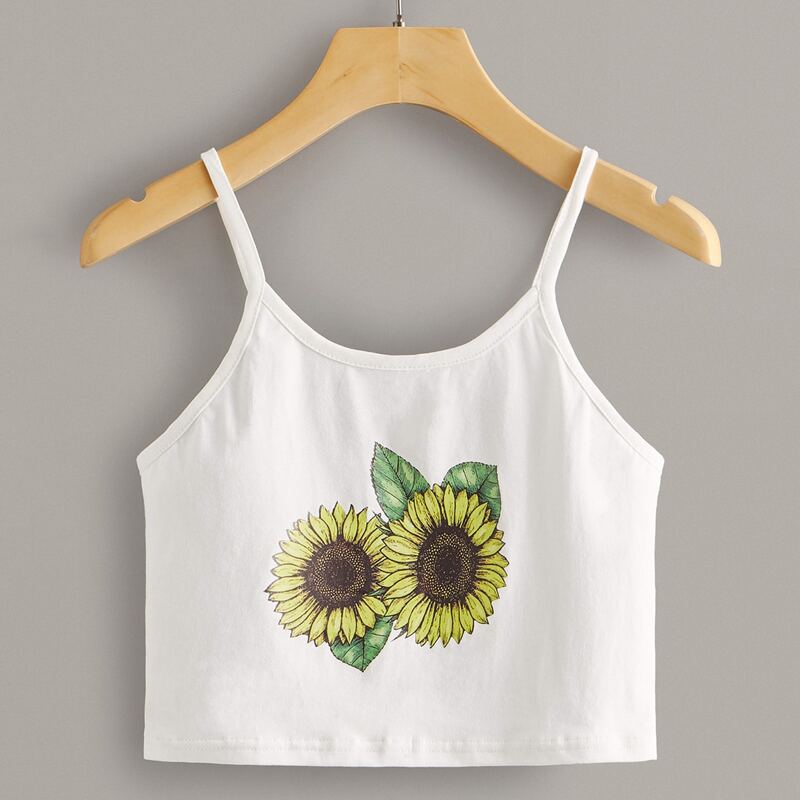 

Sunflower Print Crop Cami Top, White