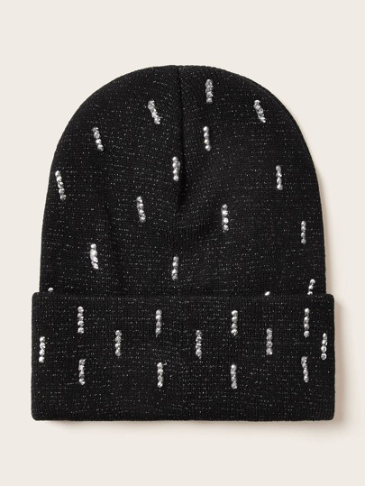 Rhinestone Engraved Knitted Beanie