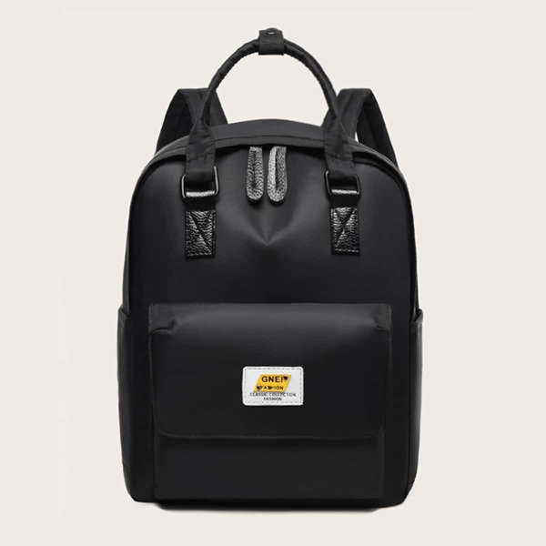 

Letter Patch Decor Pocket Front Backpack, Black