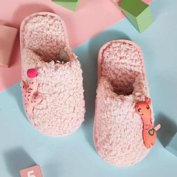 

Girls Cartoon Decor Fluffy Slippers, Pink