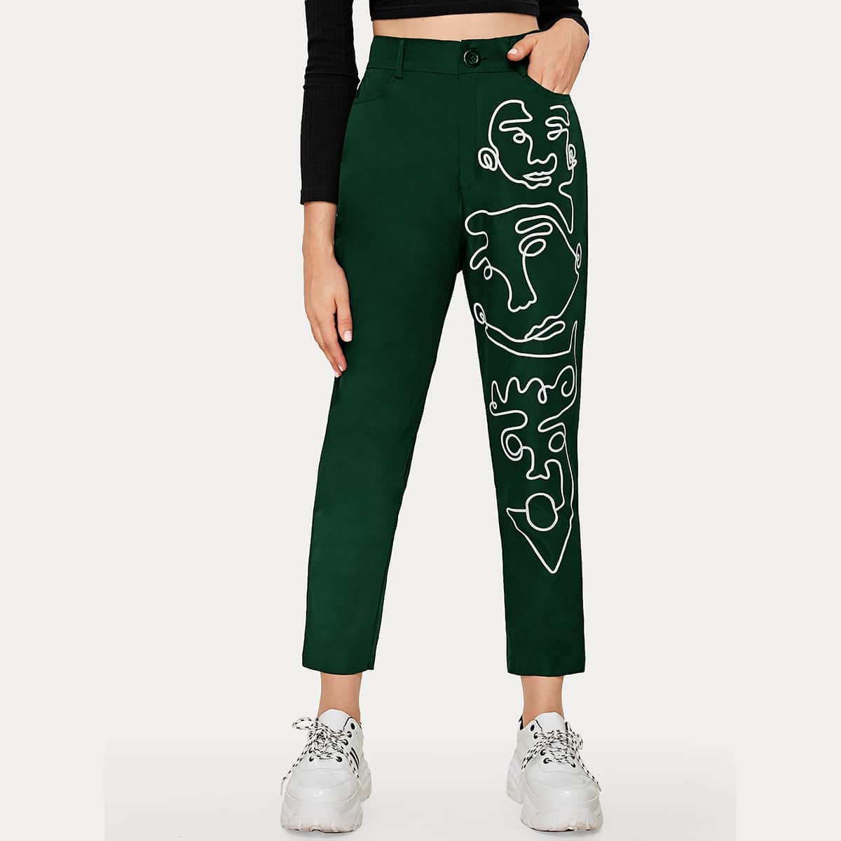 

Abstract Figure Graphic Carrot Pants, Green