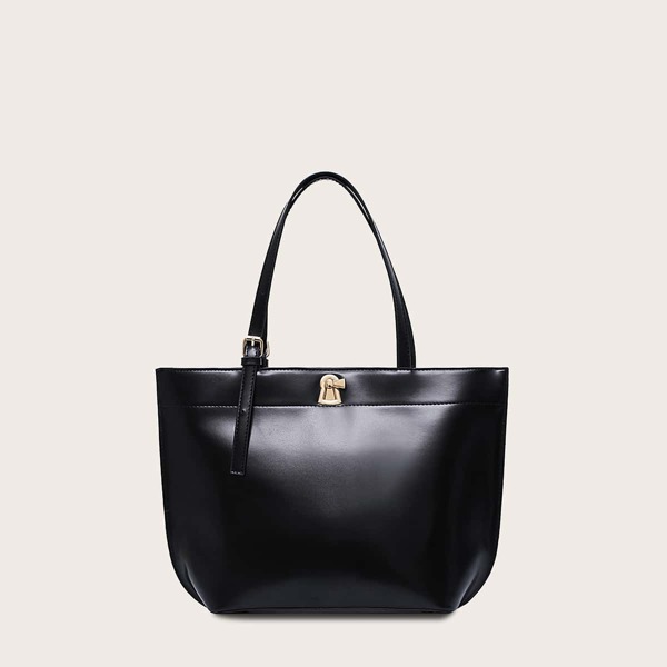 

Minimalist Twist Lock Tote Bag, Black