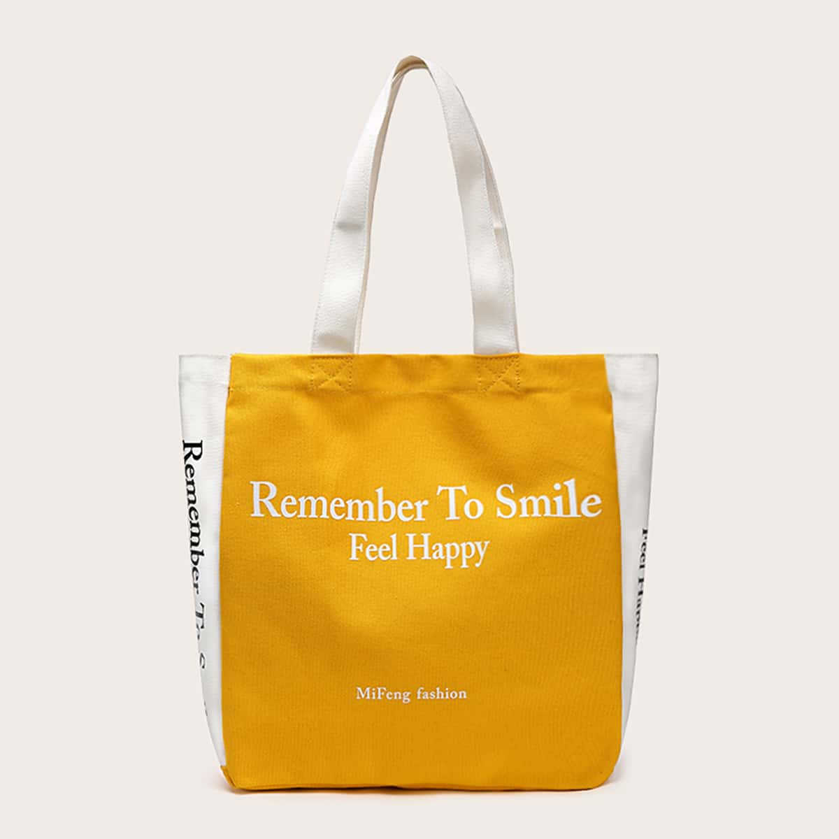 

Letter Graphic Color Block Tote Bag, Yellow