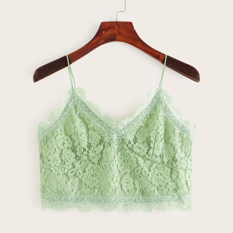 

Zip Back Solid Lace Cami Top, Green pastel