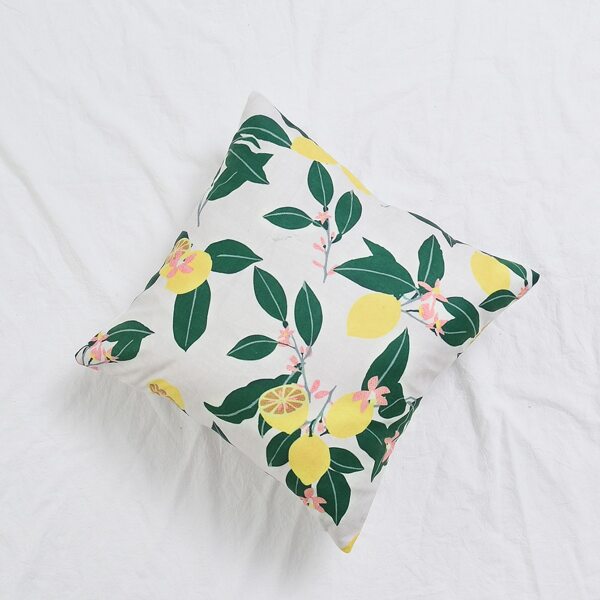 

Lemon & Leaf Print Cushion Cover Without Filler, Multicolor