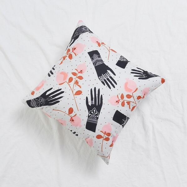 

Hand & Flower Print Cushion Cover Without Filler, Multicolor