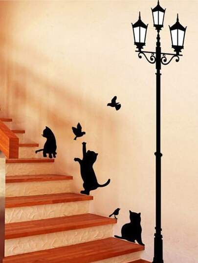 Cat & Street Light Pattern Wall Sticker