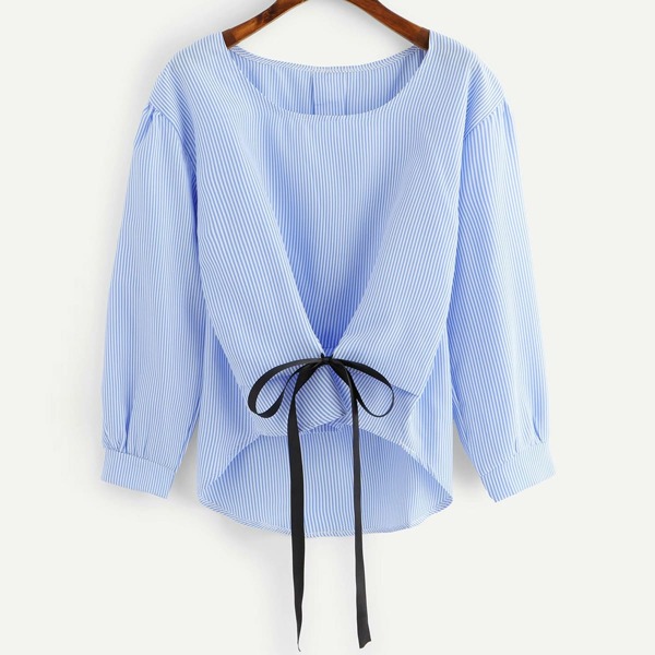 

Plus Striped Tie Front Blouse, Blue pastel
