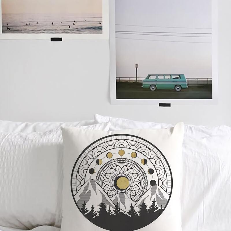 

1pc Mountain & Moon Print Cushion Cover Without Filler, Multicolor