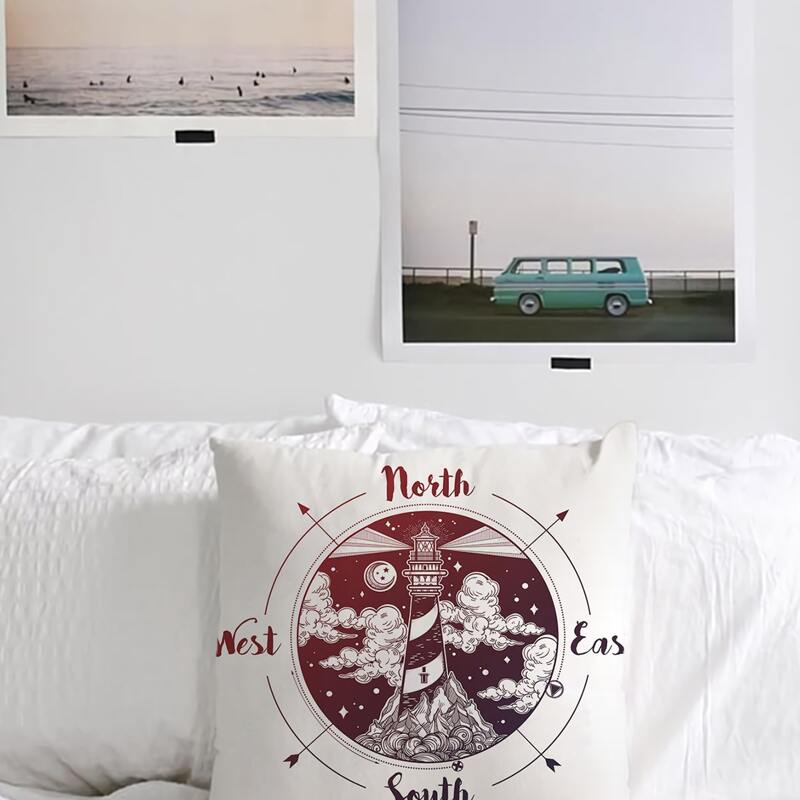 

1pc Direction Tower Print Cushion Cover Without Filler, Multicolor