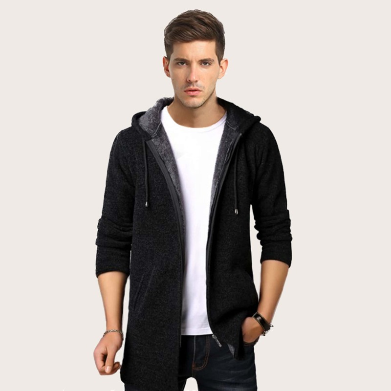 

Guys Zip Up Drawstring Hooded Cardigan, Black