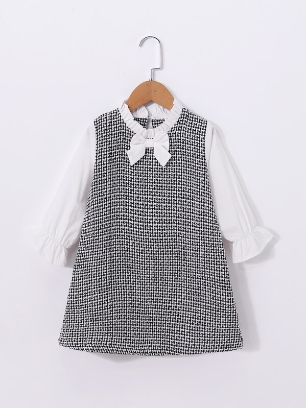 

Toddler Girls Contrast Panel Plaid Tunic Dress Without Bag, Black and white, Sofia B