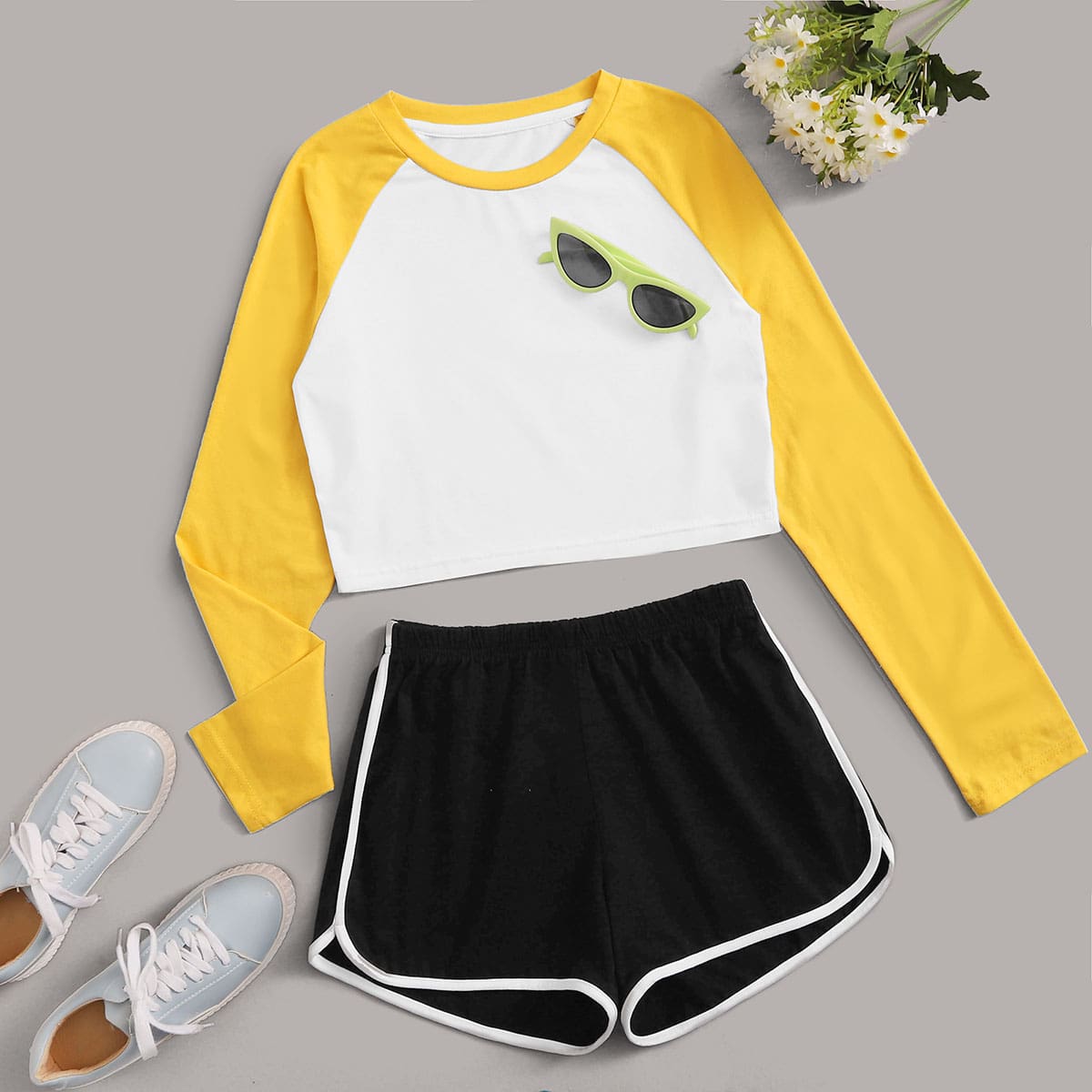 

Color-block Baseball Tee & Dolphin Shorts, Multicolor
