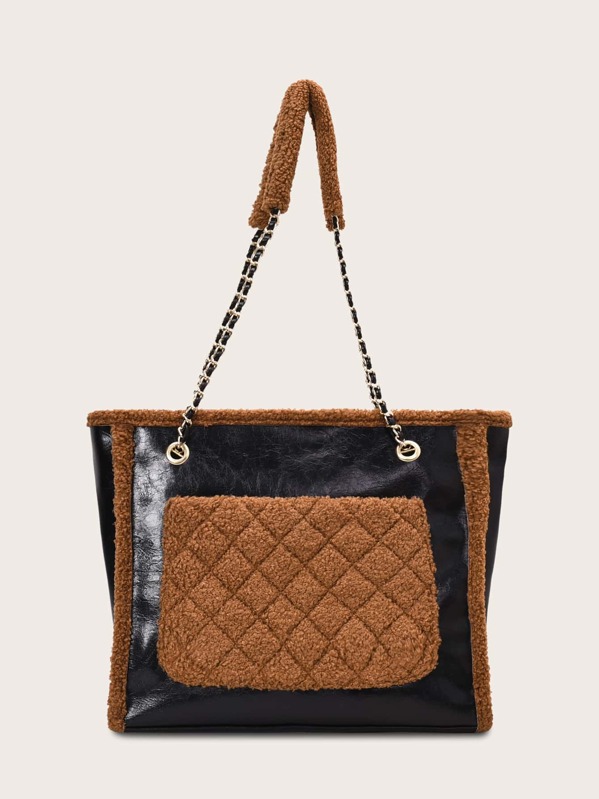 

Quilted Faux Fur Tote Bag, Multicolor