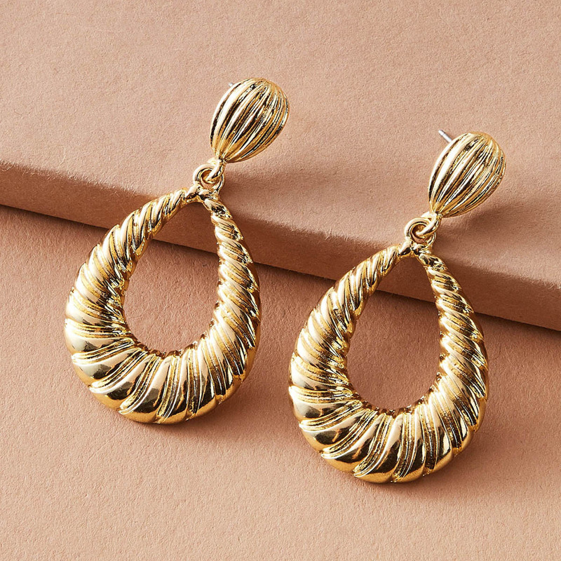 

1pair Textured Water Drop Earrings, Gold