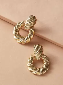 Pendientes redondos con textura 1 par - Amarillo Oro - Ver 1