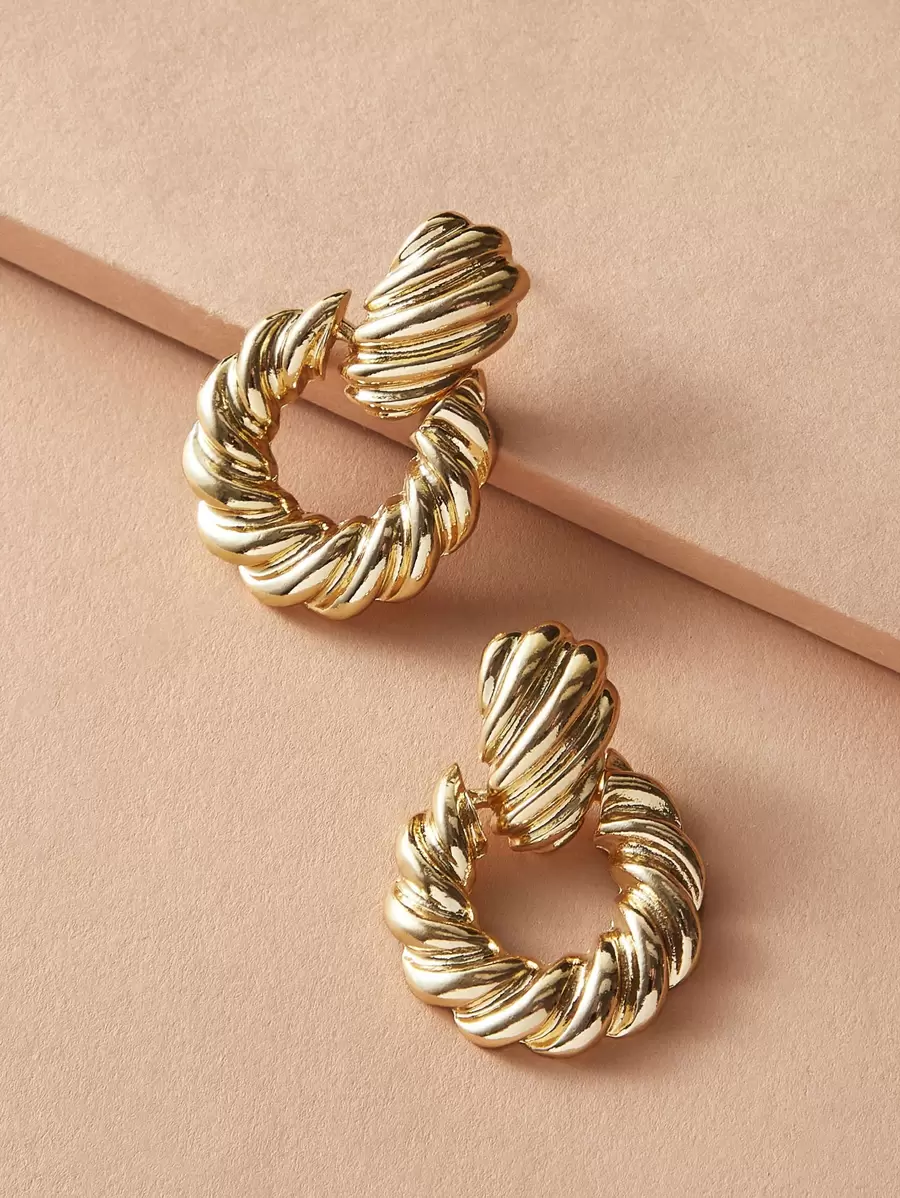 Pendientes redondos con textura 1 par - Amarillo Oro - Ver 1