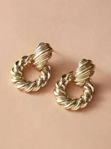 Pendientes redondos con textura 1 par - Amarillo Oro - Ver 2