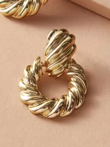 Pendientes redondos con textura 1 par - Amarillo Oro - Ver 3