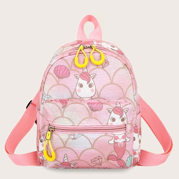 

Girls Cartoon Graphic Zip Front Backpack, Pink
