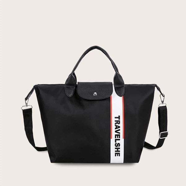 

Men Letter Graphic Tote Bag, Black