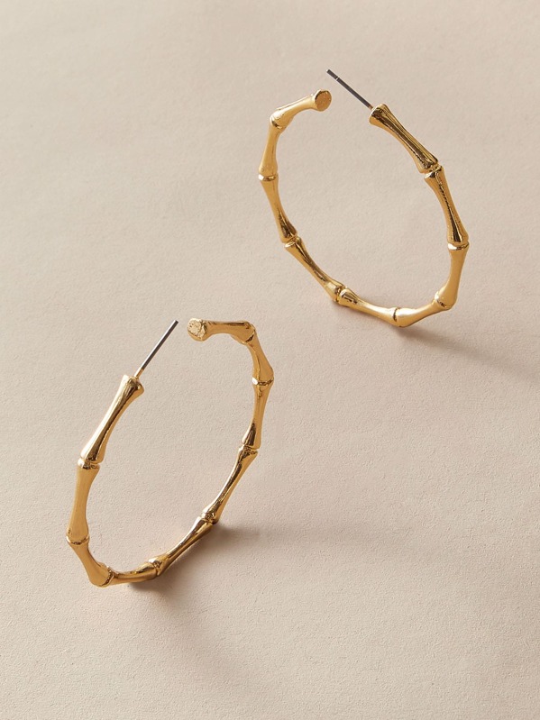 

1pair Bamboo Metal Hoop Earrings, Gold