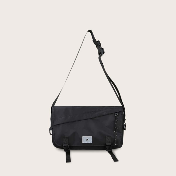 

Men Reflective Patch Crossbody Bag, Black