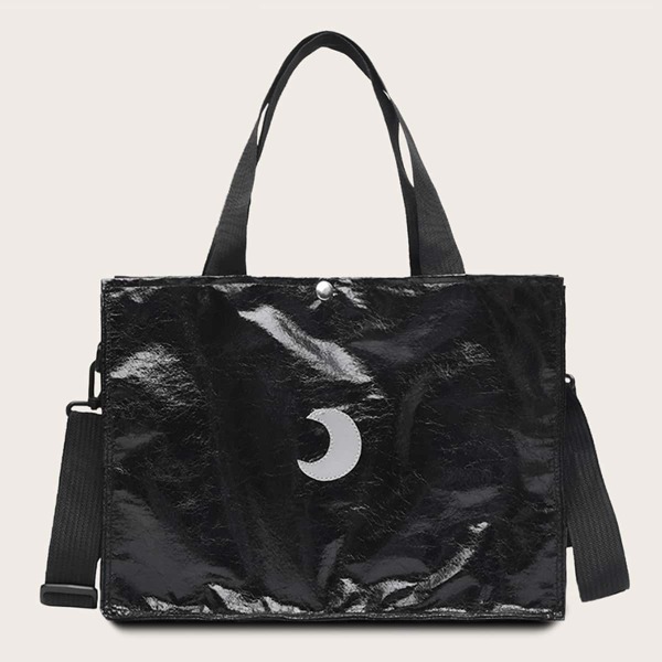 

Men Reflective Moon Design Tote Bag, Black
