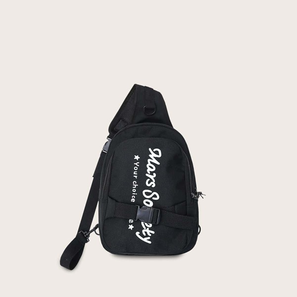 

Men Letter Graphic Sling Bag, Black