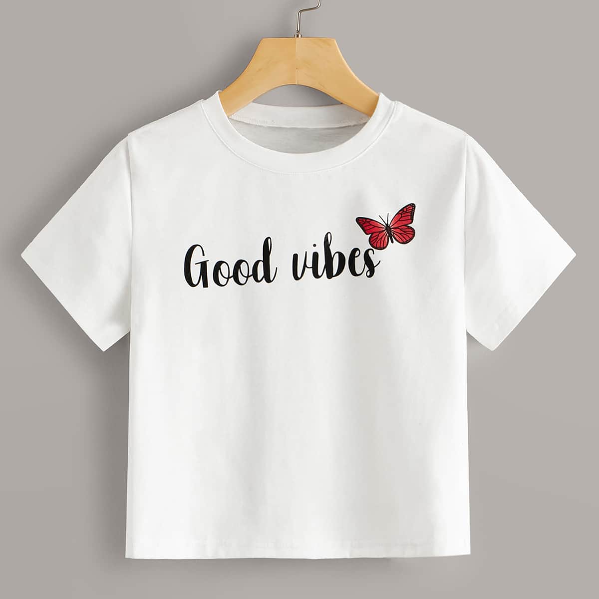 

Butterfly And Letter Graphic Tee, White